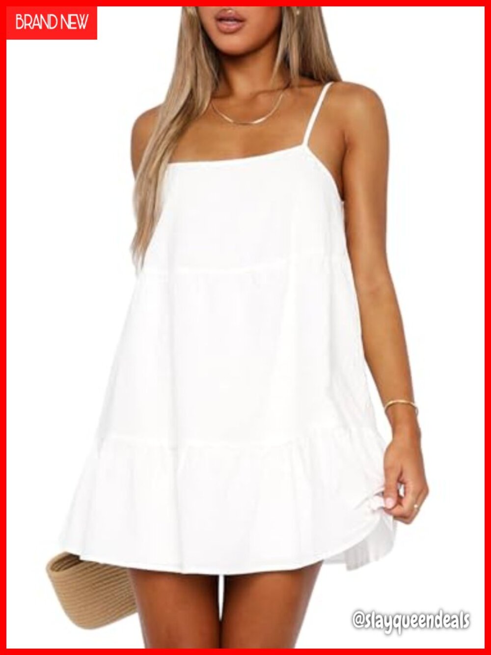Flowy Mini Babydoll Sundress Tiered Ruffle Spaghetti Strap Swing Beach Dress